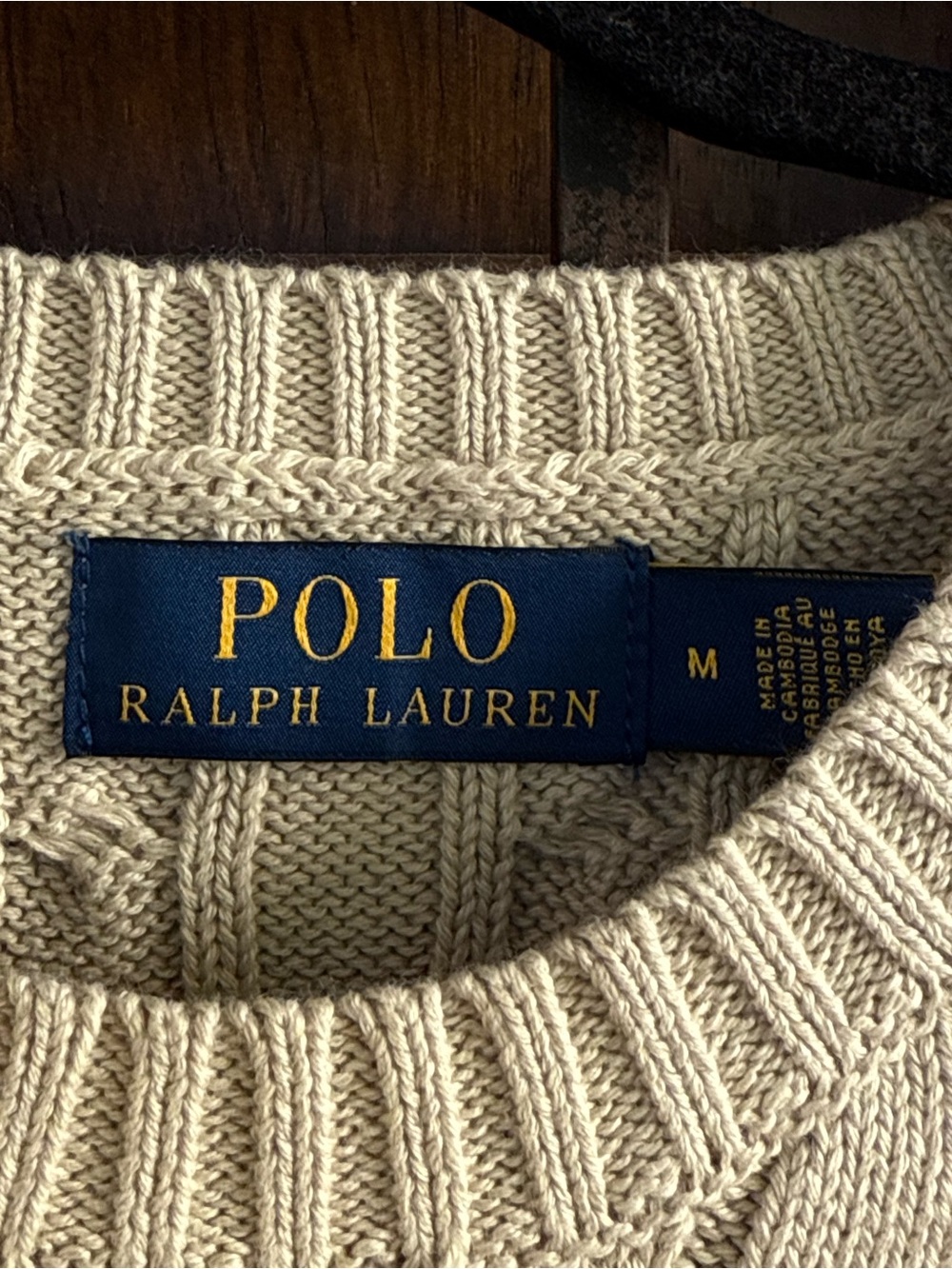 Polo by Ralph Lauren Greenish Beige Cable-Knit Crewneck Sweater Size M - Picture 4 of 7